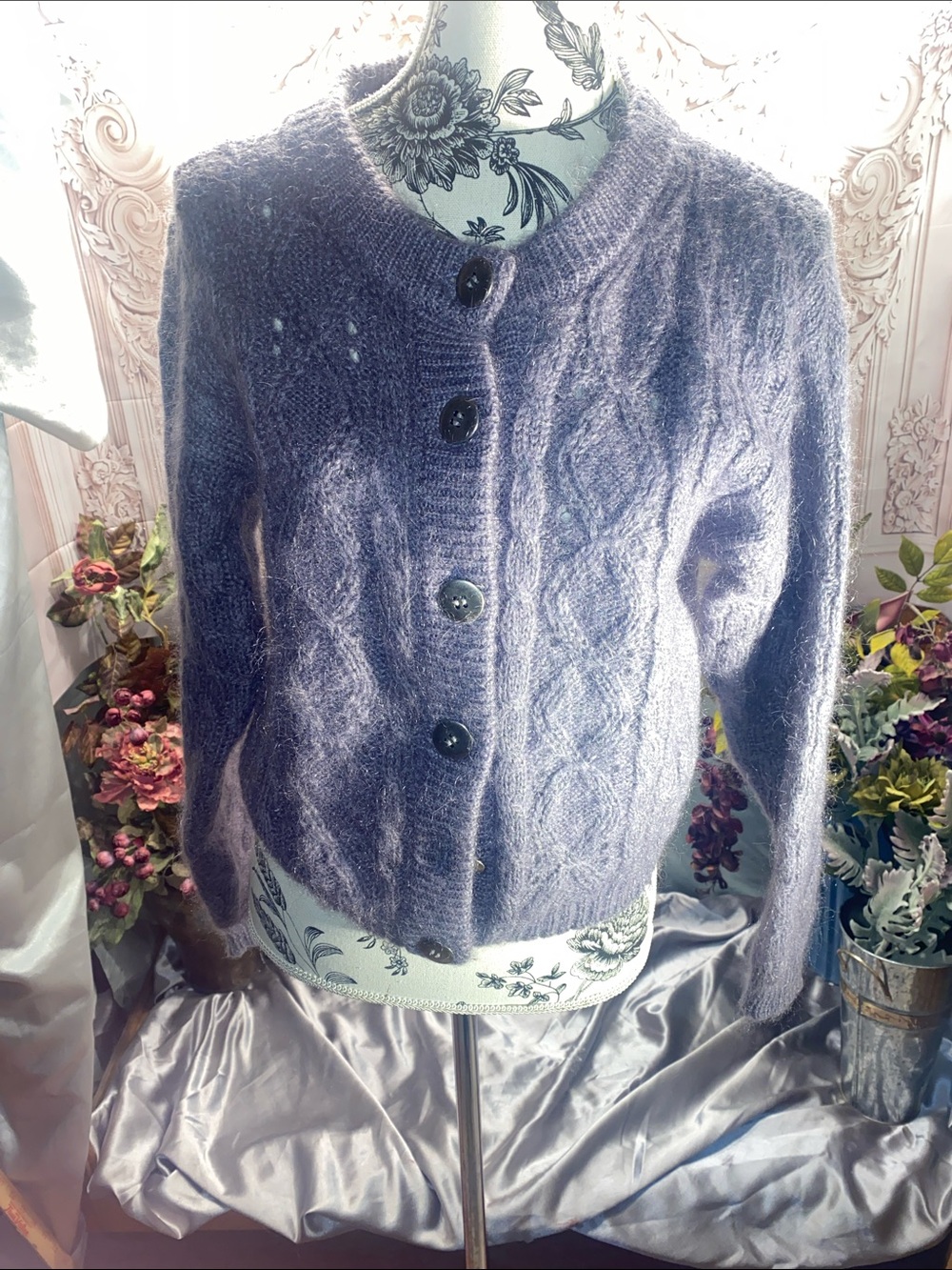 Maurices Lavender Fuzzy Cable-Knit Button Cardigan
